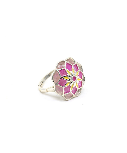 Gul Silver Pink Azizi Ring – Meenakari Cocktail Ring