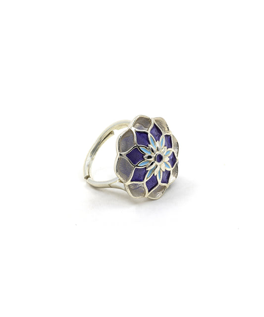 Gul Silver Purple Azizi Ring – Meenakari Cocktail Ring