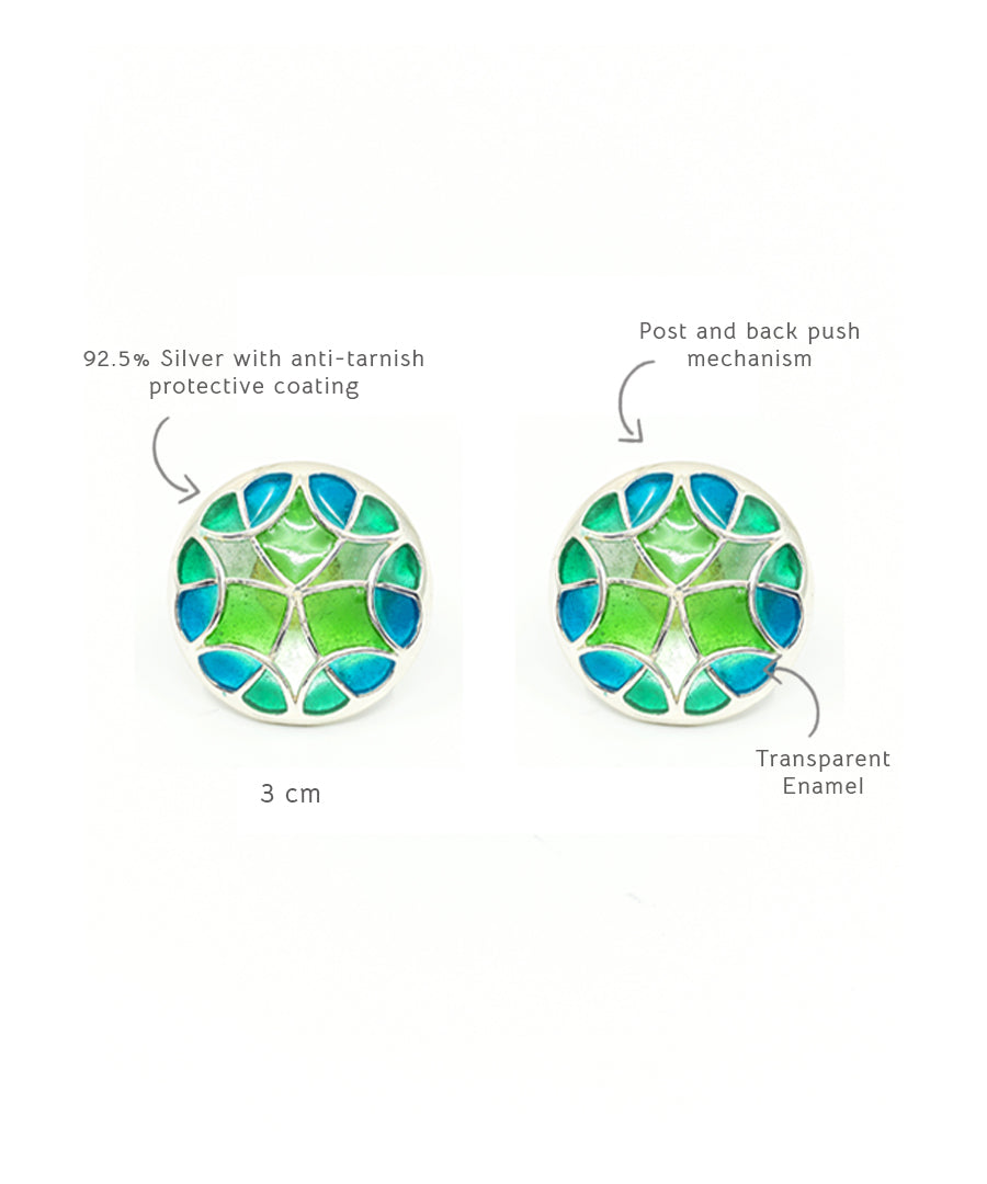 Specifications of Green Blue colored Silver Stud Earrings, from Kaleidoscope collection by Manner India.