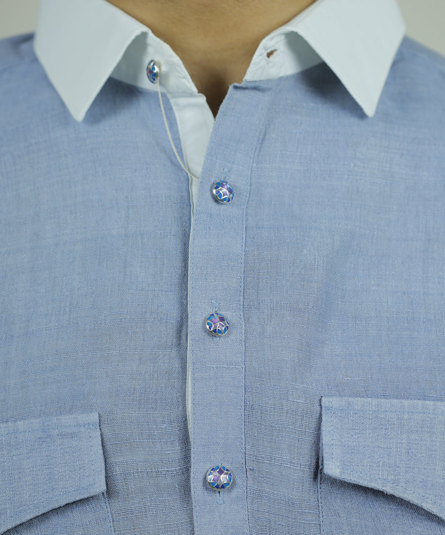 100% handcrafted blue purple kurta buttons.