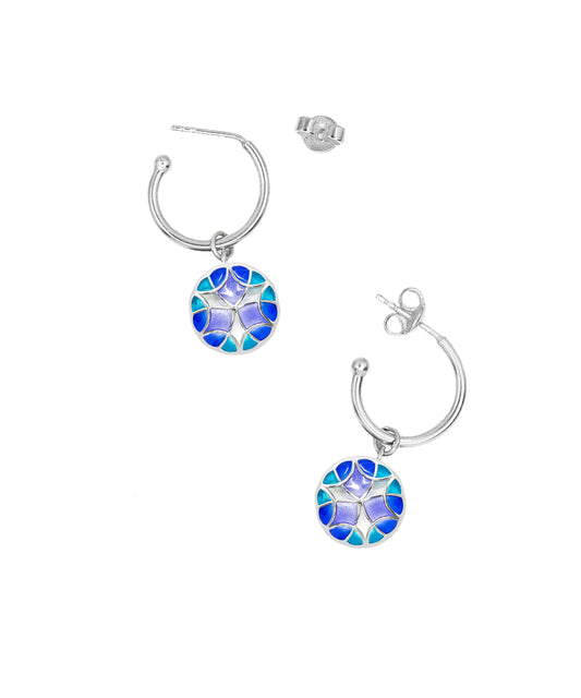 Aqua Blue Kaleidoscope C-Hoop Earrings