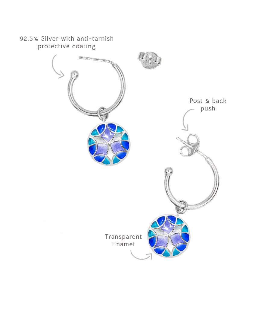 Aqua Blue Kaleidoscope C-Hoop Earrings