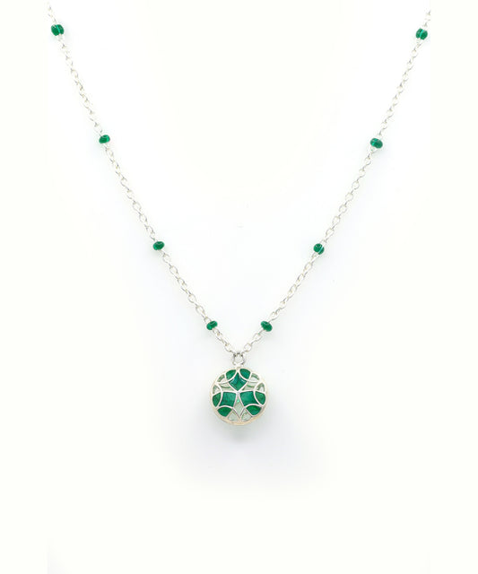 Rama green chain necklace with green charm handmade and has transparent enamel work.