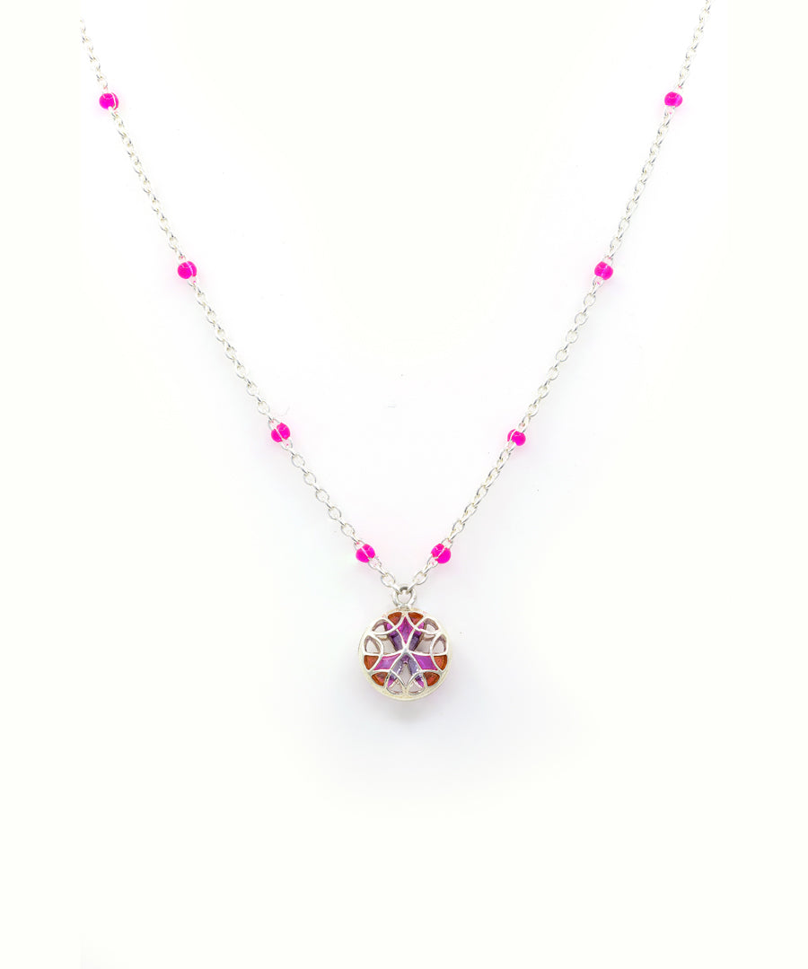 Pink tarnishfree chain necklace with pink charm  from Kaleidoscope collection by Manner India.