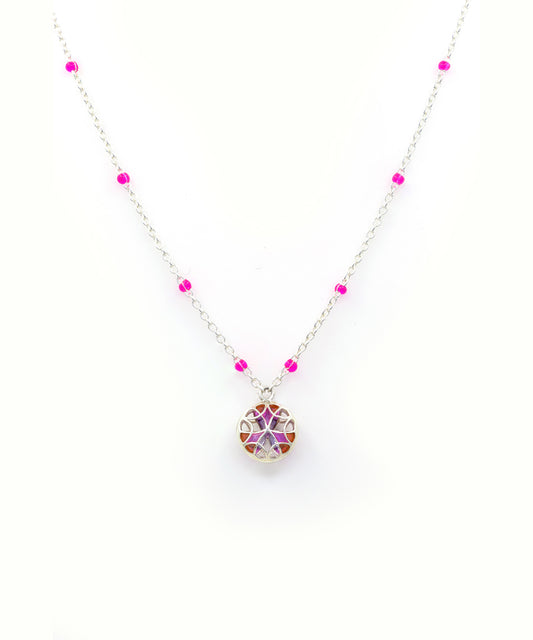 Pink tarnishfree chain necklace with pink charm  from Kaleidoscope collection by Manner India.