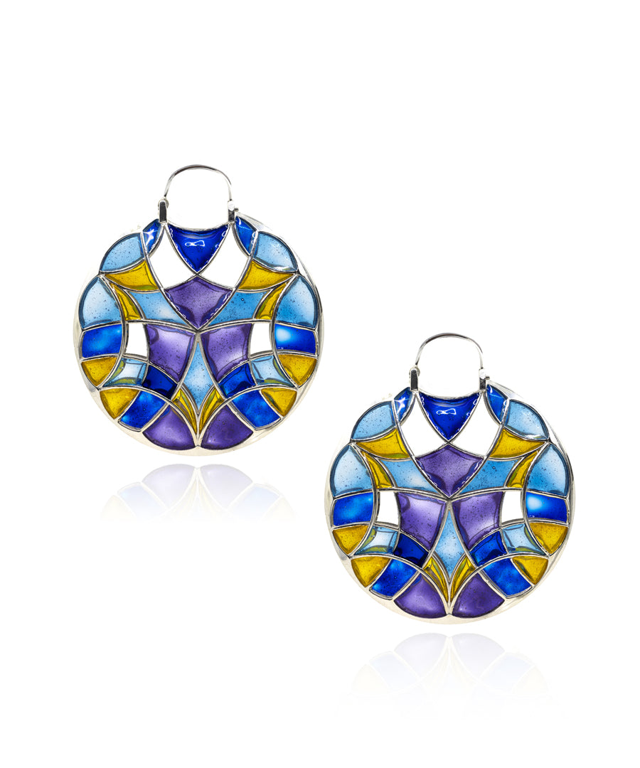 Aqua Blue Kaleidoscope Polychrome Hoop Earrings