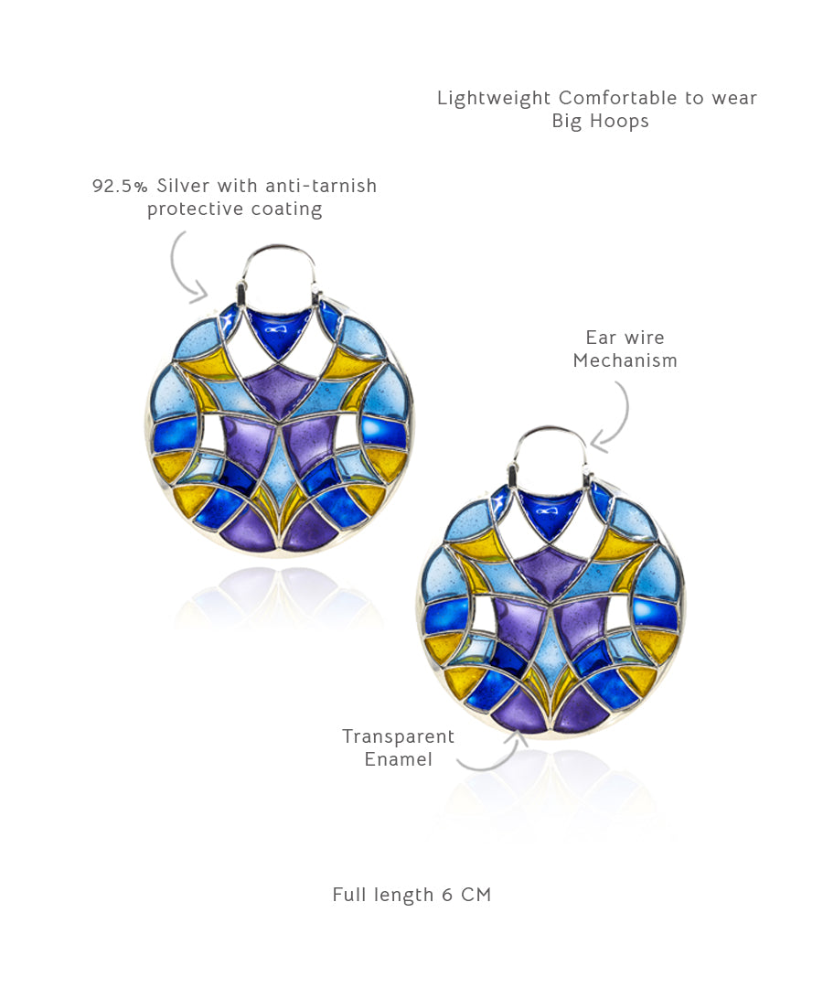 Aqua Blue Kaleidoscope Polychrome Hoop Earrings