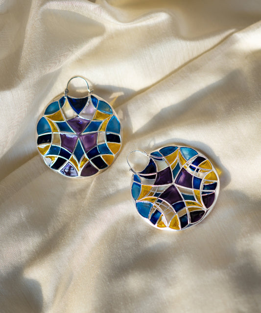 Aqua Blue Kaleidoscope Polychrome Hoop Earrings