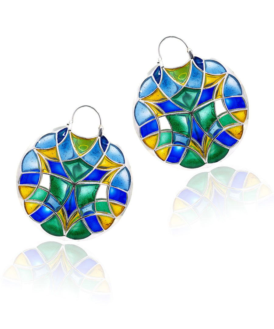 Rama Green Kaleidoscope Polychrome Hoop Earrings