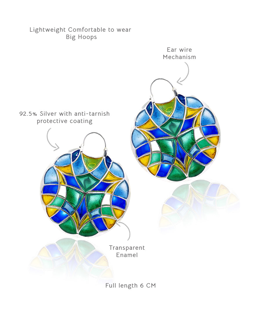 Rama Green Kaleidoscope Polychrome Hoop Earrings