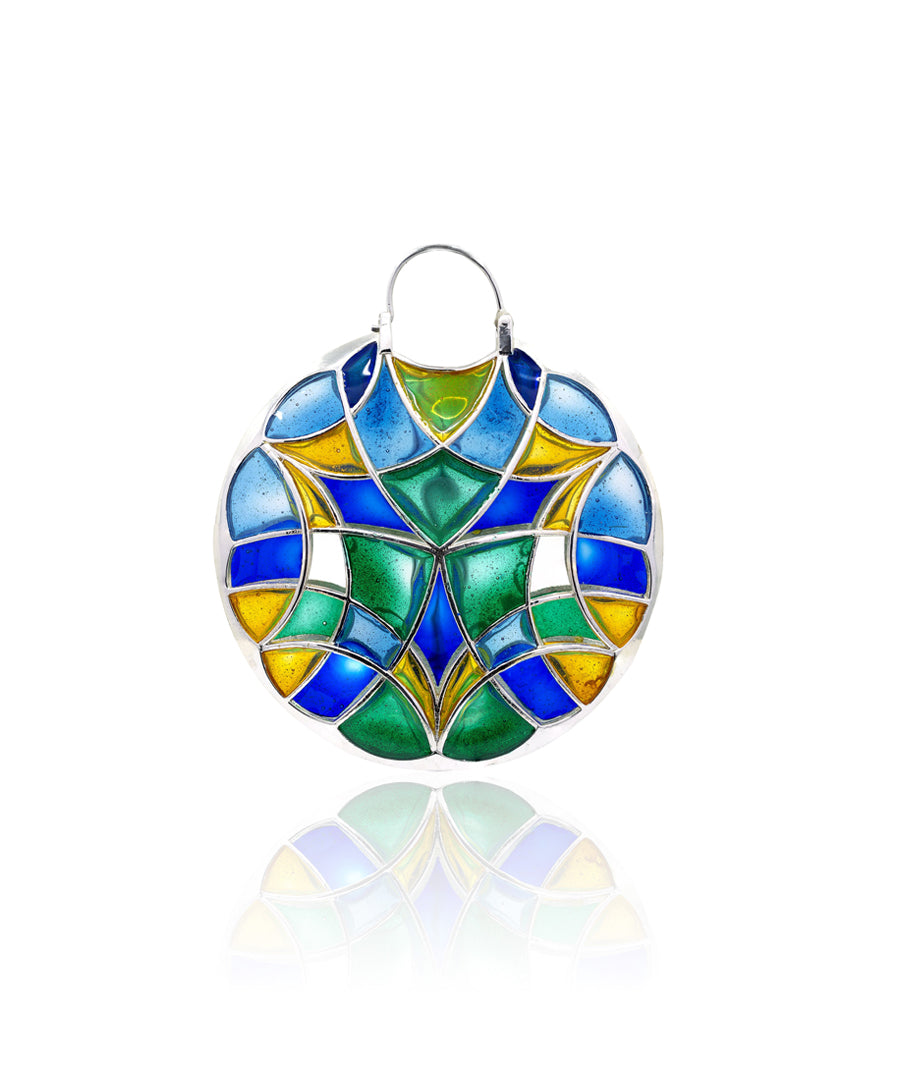 Rama Green Kaleidoscope Polychrome Hoop Earrings