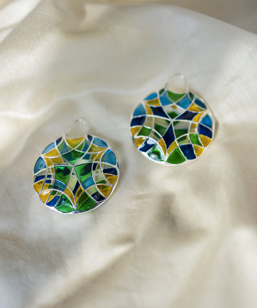 Rama Green Kaleidoscope Polychrome Hoop Earrings