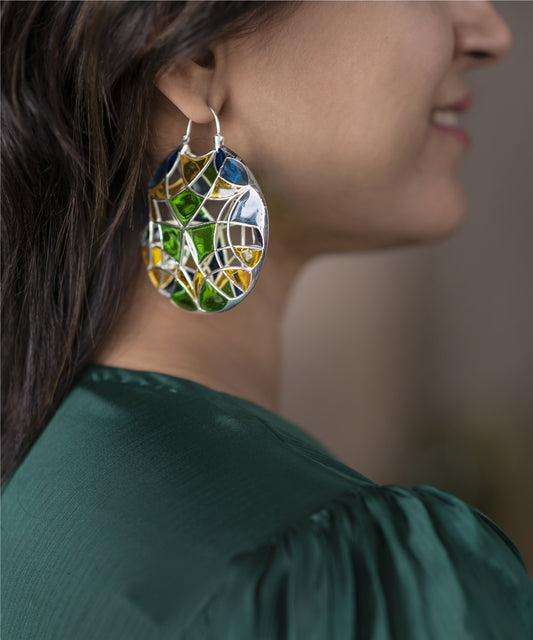 Rama Green Kaleidoscope Polychrome Hoop Earrings