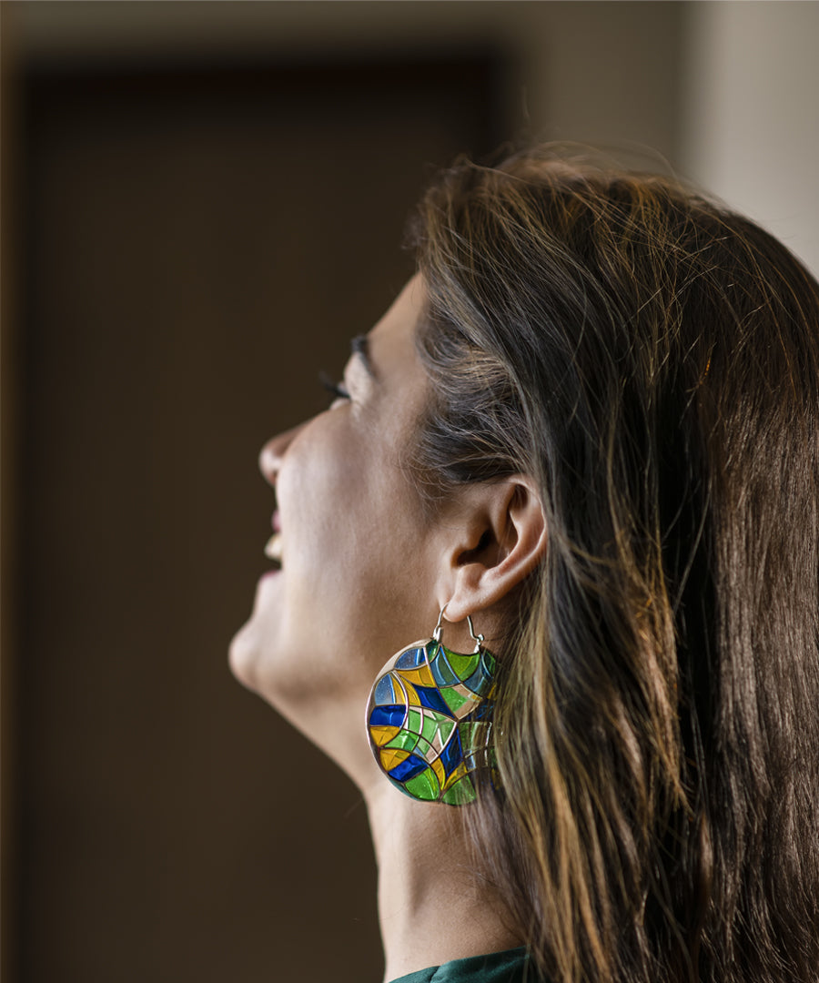 Rama Green Kaleidoscope Polychrome Hoop Earrings