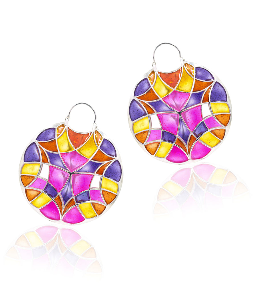Rust Pink Kaleidoscope Polychrome Hoop Earrings