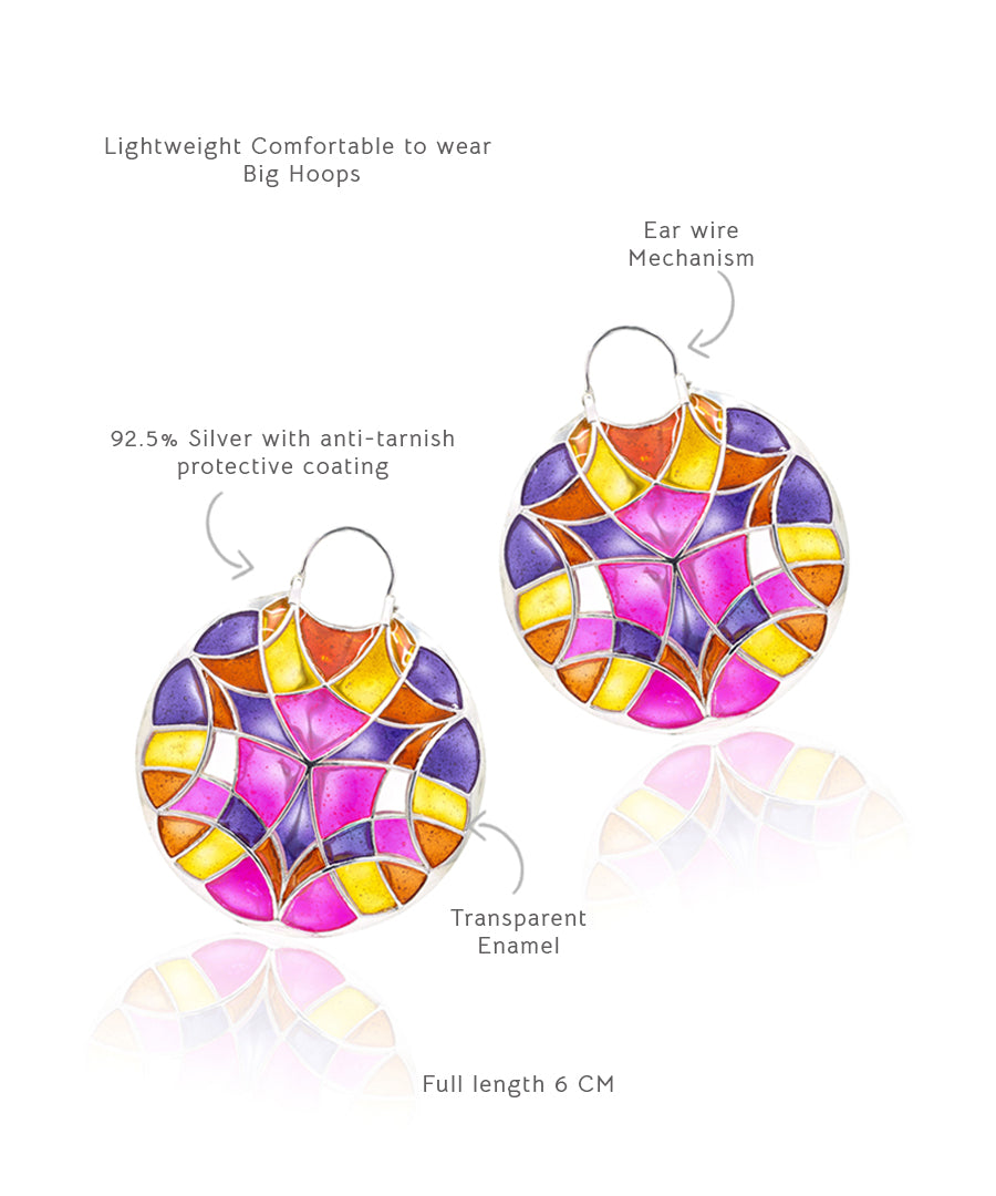 Rust Pink Kaleidoscope Polychrome Hoop Earrings