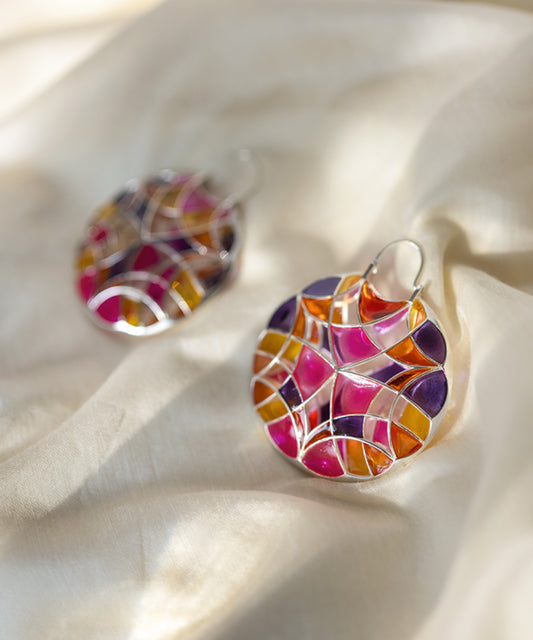 Rust Pink Kaleidoscope Polychrome Hoop Earrings