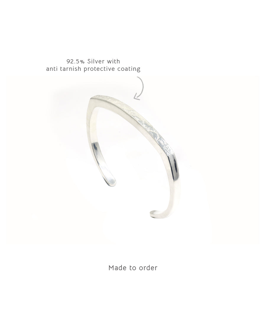 Silver anti-tarnish open ended bracelet