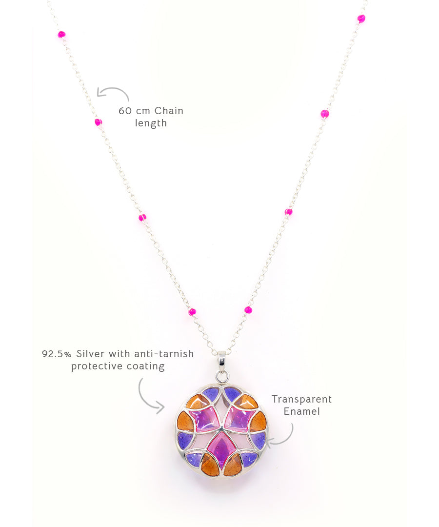 A statement piece long chain necklace, featuring bold, fashionable designs. handmade and has meenakari work.