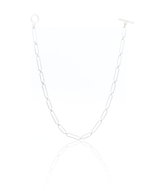 Silver paperclip long necklace. Made with 92.5% sterling silver Silver with anti-tarnish protective coating.