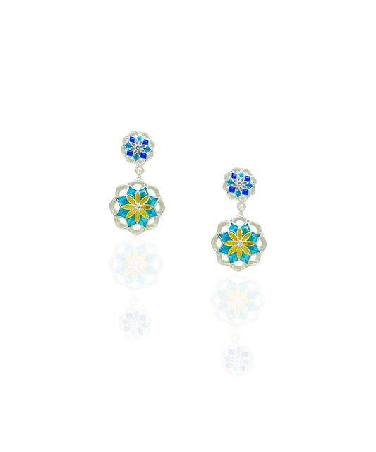 Gul Small Dainty Charm Earrings - Blue Enamel - Silver-Light Weight - Statement Flower Jewelry
