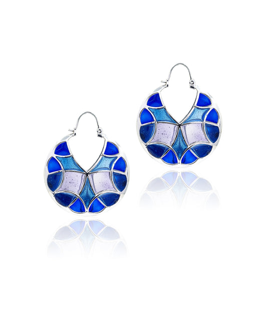 Aqua Blue Kaleidoscope Varichrome Hoop Earrings