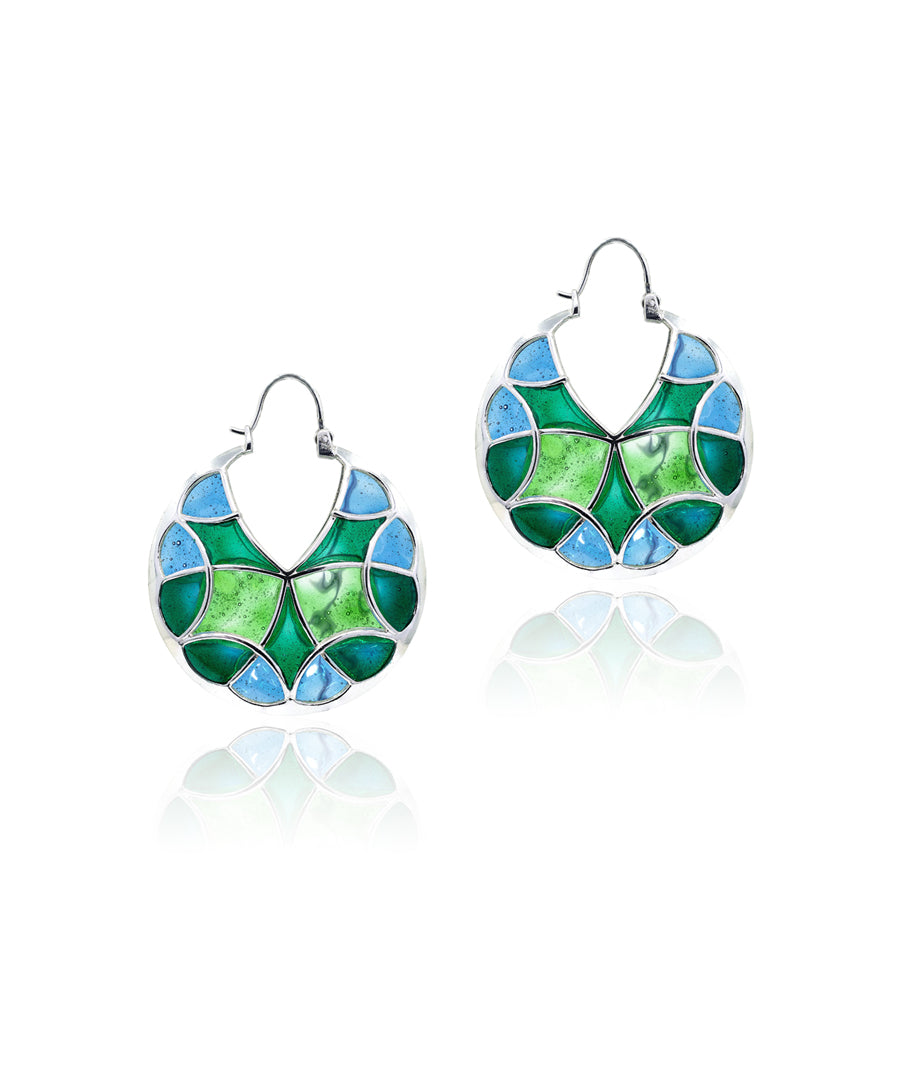 Rama Green Kaleidoscope Varichrome Hoop Earrings