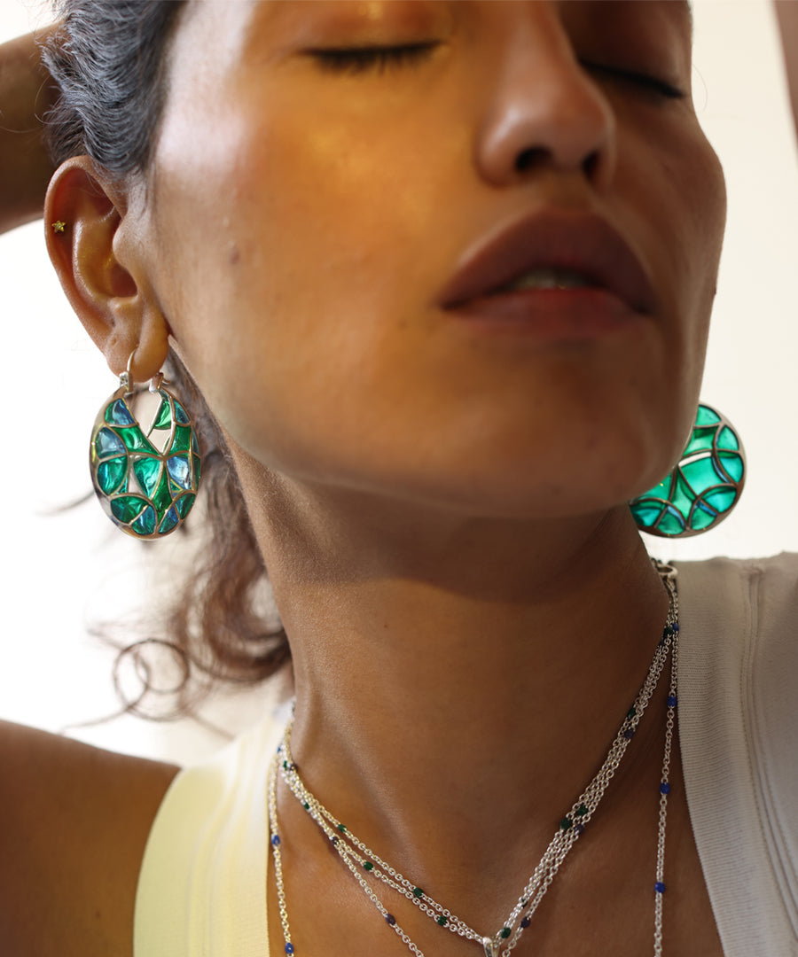 Rama Green Kaleidoscope Varichrome Hoop Earrings