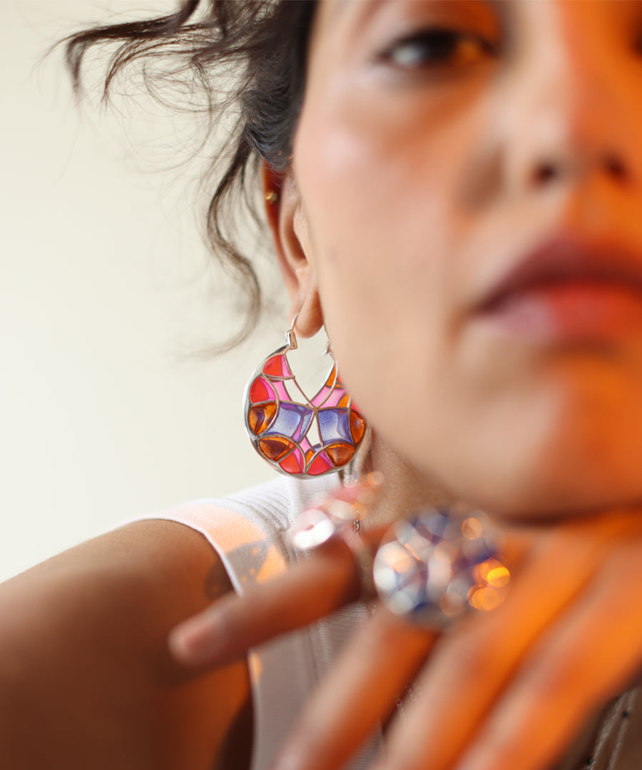 Rust Pink Kaleidoscope Varichrome Hoop Earrings