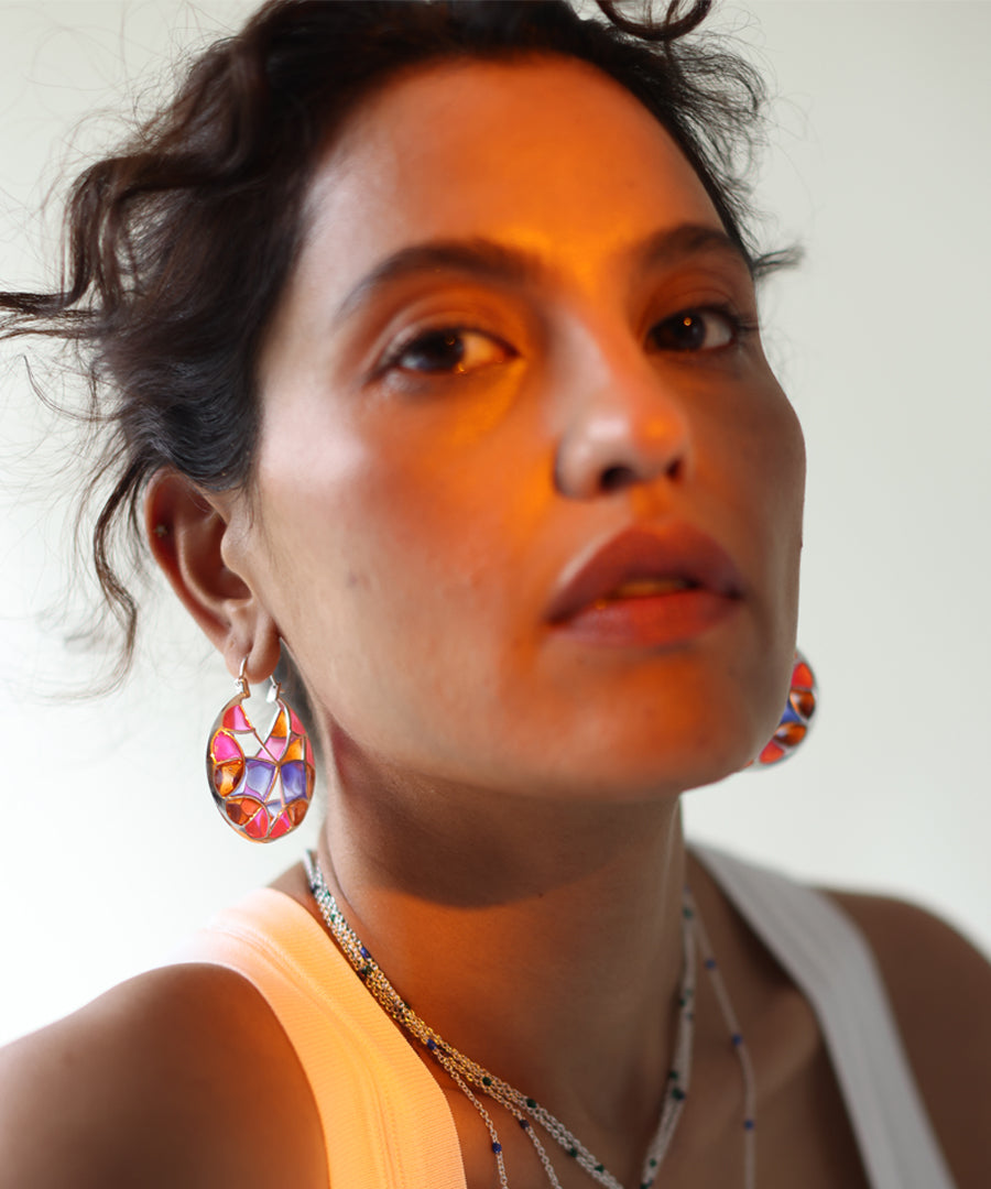 Rust Pink Kaleidoscope Varichrome Hoop Earrings