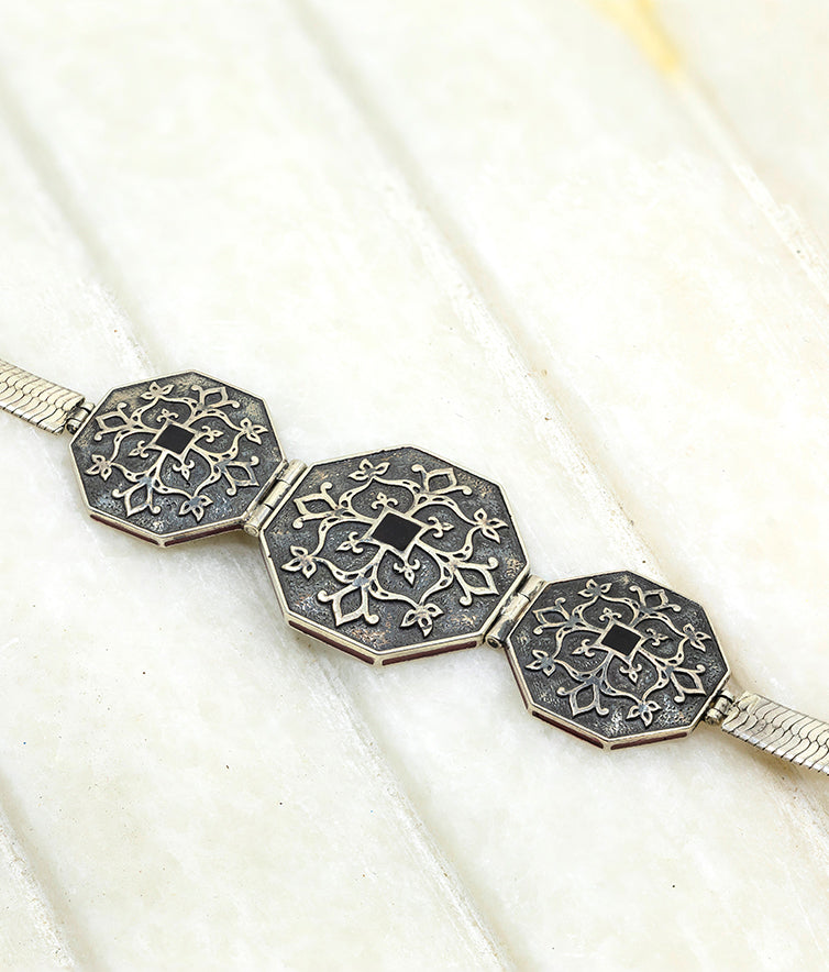 Silver oxidised bracelet for men from goonj collection by manner india.