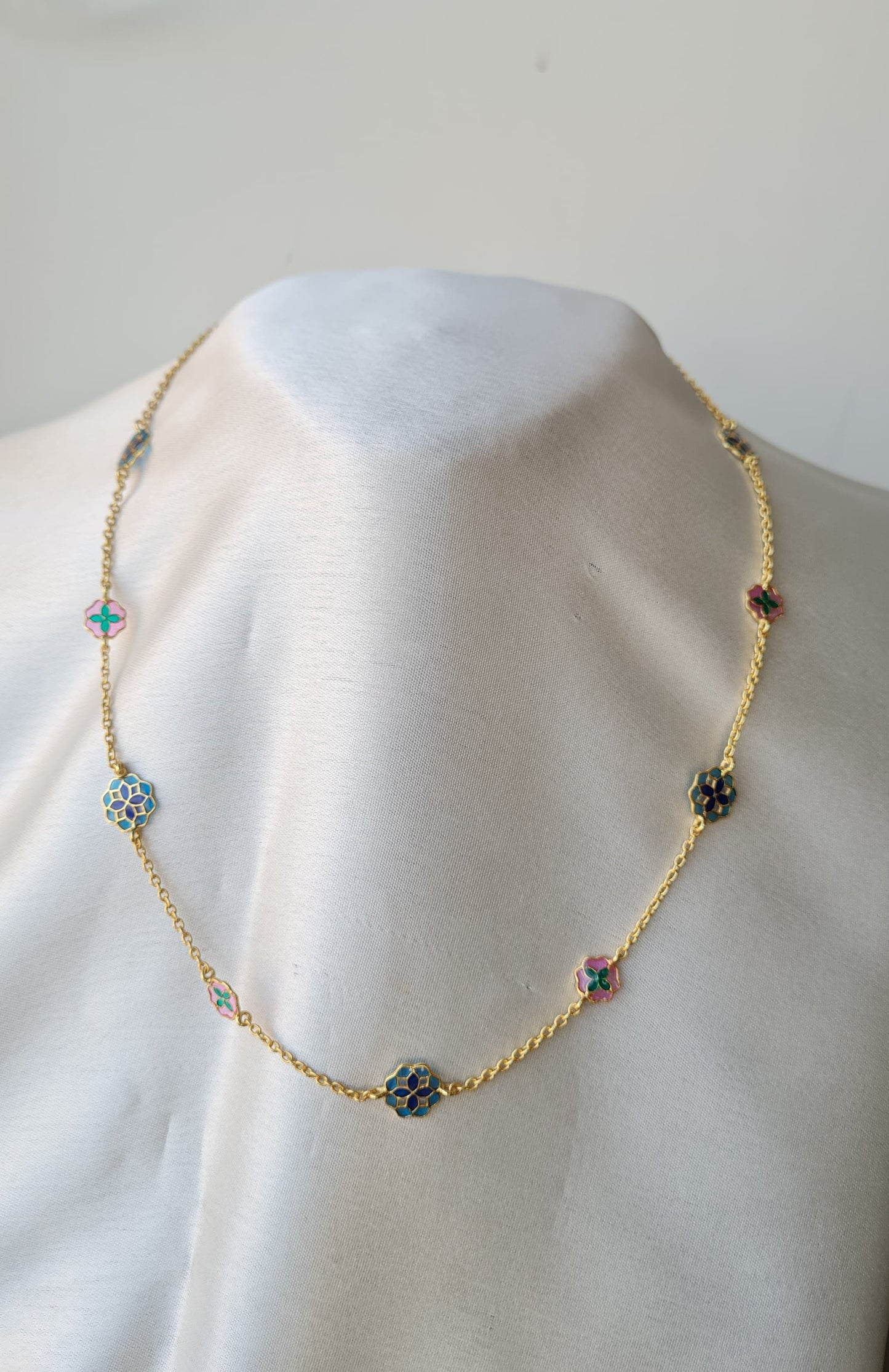 925 Silver necklace with enamel charms 