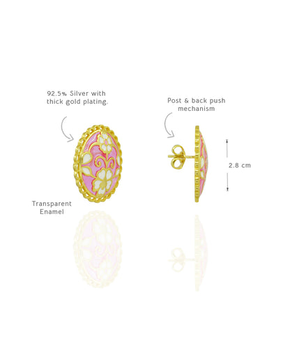 Pink Feroza Keerat Gulaabi Stud Earrings