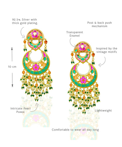 Multi Feroza Phulkari Chandbali Earrings