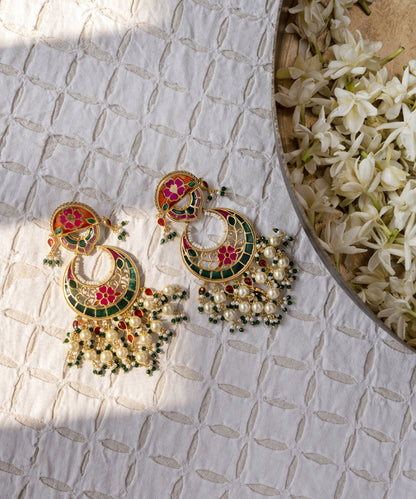 Multi Feroza Phulkari Chandbali Earrings
