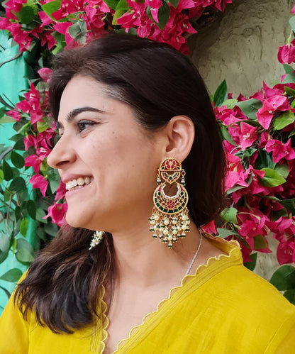 Multi Feroza Phulkari Chandbali Earrings