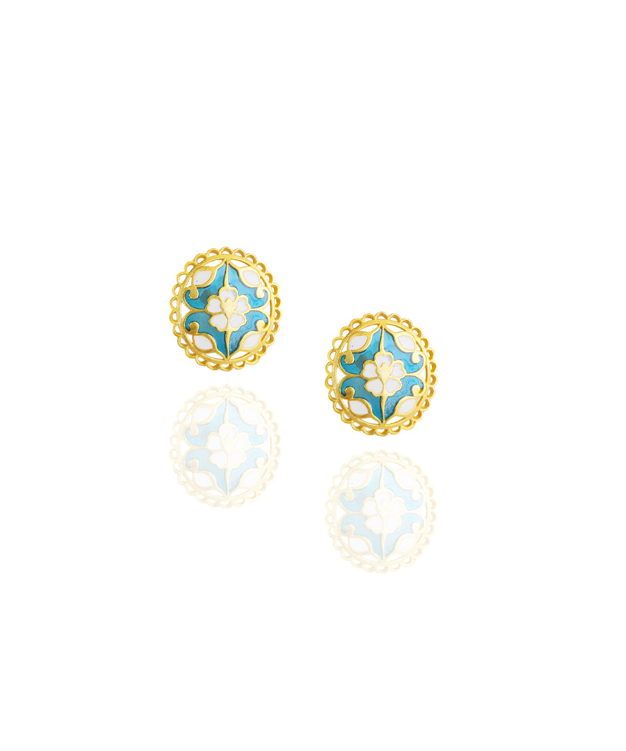Feroza Seerat Stud Earrings with Feroza Bani Drop Ring - Gift Box For Women - Sterling Silver