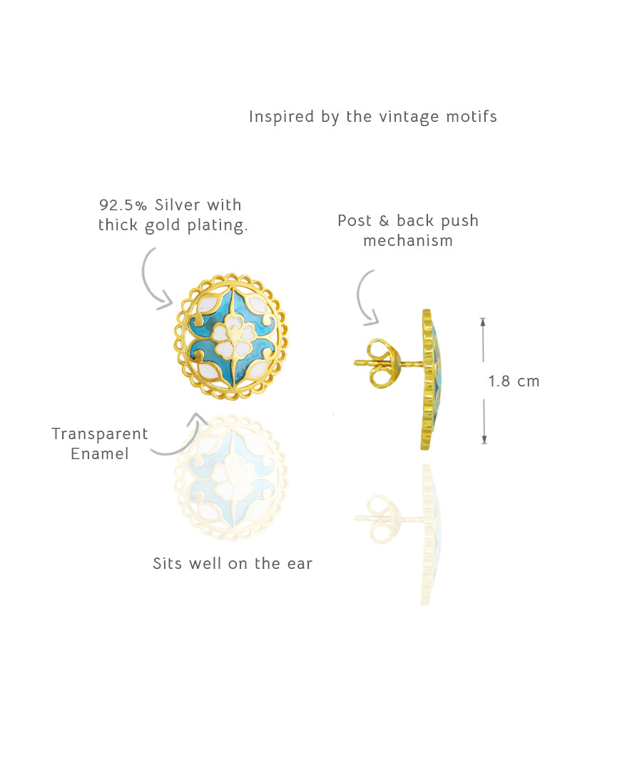 Feroza Seerat Stud Earrings with Feroza Bani Drop Ring - Gift Box For Women - Sterling Silver