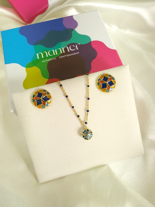 Kaleidoscope Studs & Charm Necklace