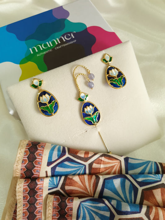 Lotus Lapel Pin & Lotus Earrings