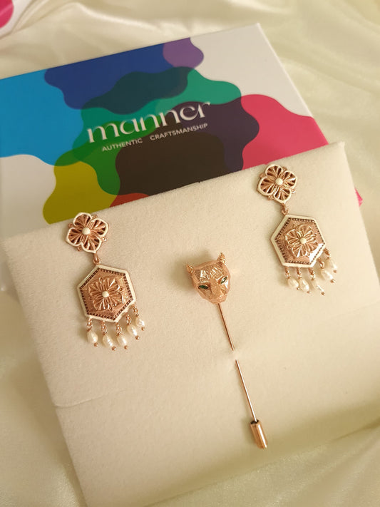 Magnolia Earrings & Panther Lapel Pin