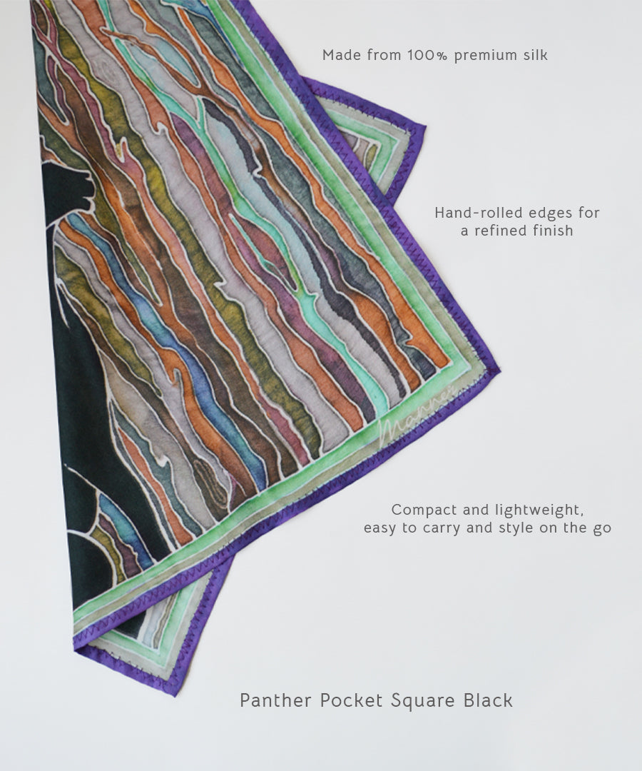 Panther Pocket Square Black