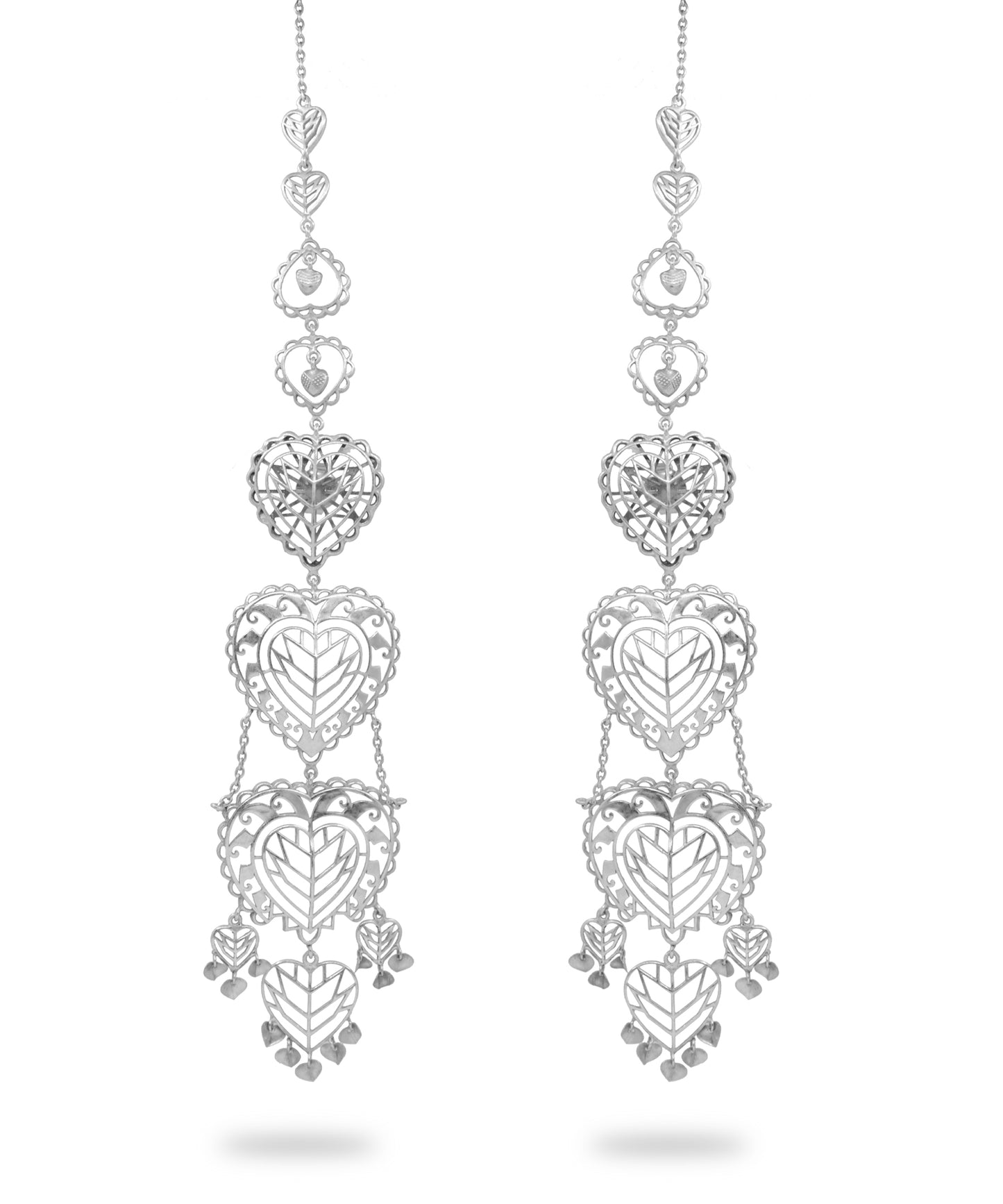 Rakaan Oversized Heart Earrings – Boho Statement Jewelry - Light Weight with Ear Chain - Silver Finish