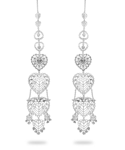Rakaan Oversized Heart Earrings – Boho Statement Jewelry - Light Weight with Ear Chain - Silver Finish