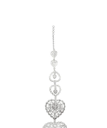 Rakaan Oversized Heart Earrings – Boho Statement Jewelry - Light Weight with Ear Chain - Silver Finish