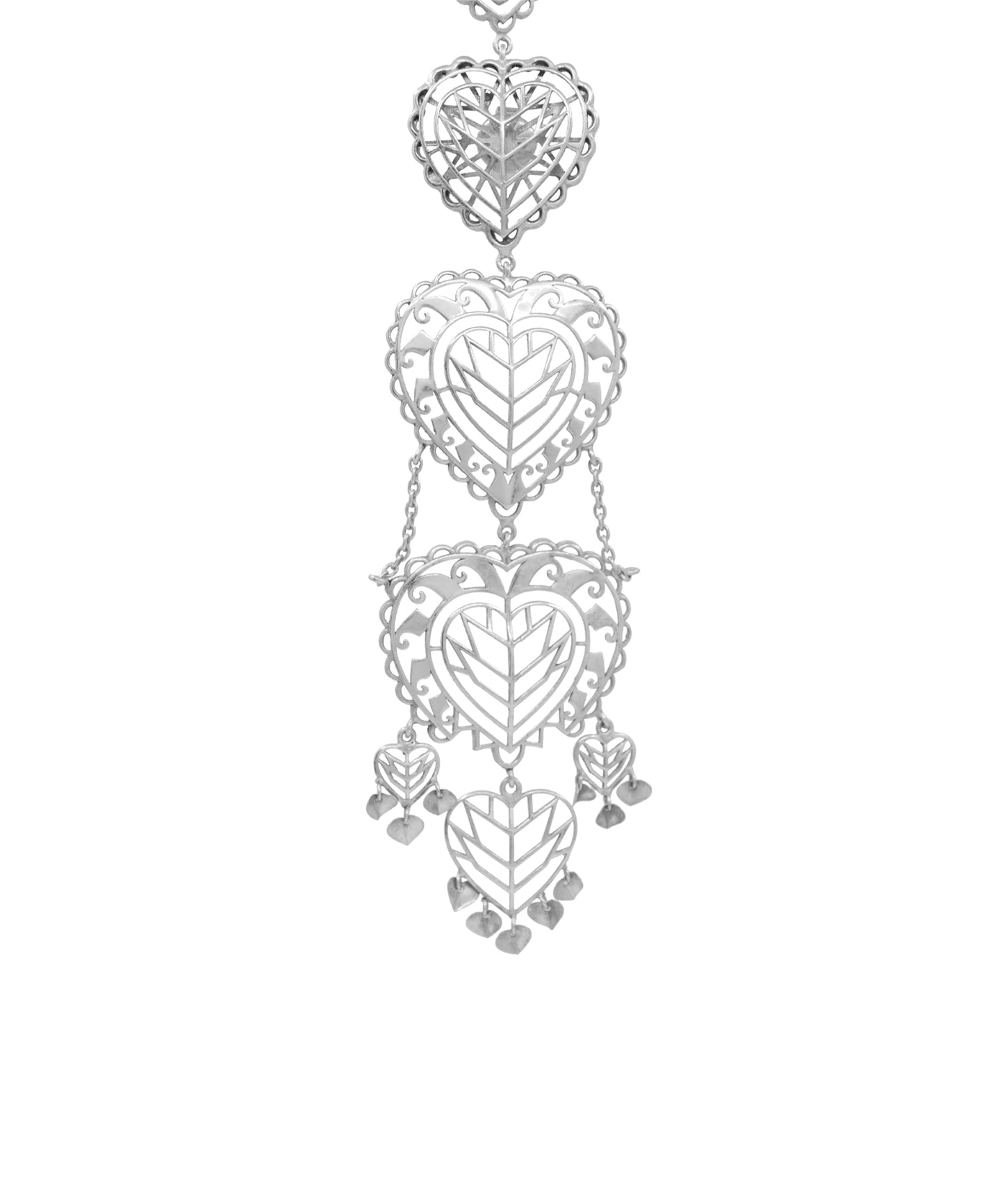 Rakaan Oversized Heart Earrings – Boho Statement Jewelry - Light Weight with Ear Chain - Silver Finish