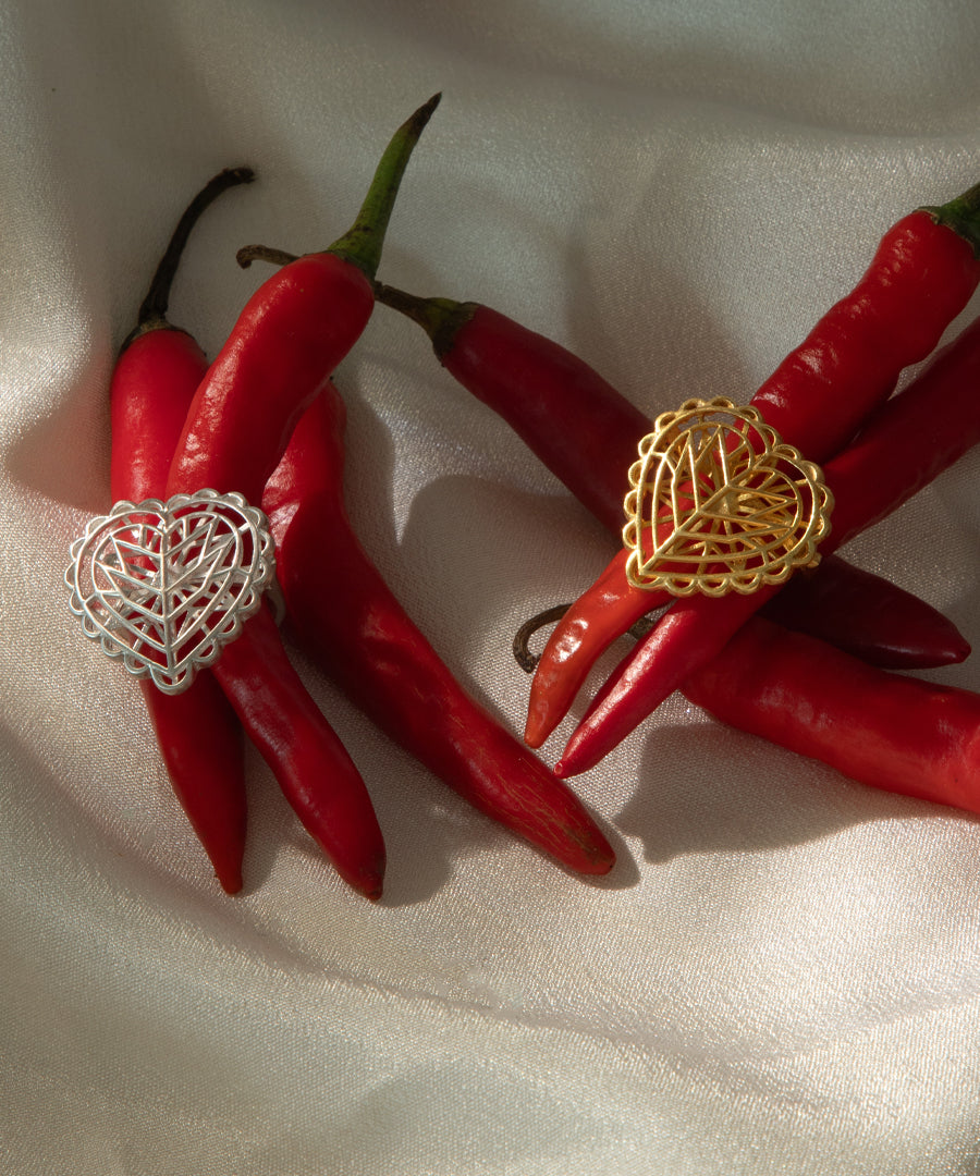 Rakaan - 925 Silver - Heart Shape Ring - Handcrafted Gold Finish