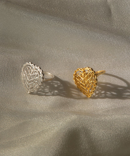 Rakaan - 925 Silver - Heart Shape Ring - Handcrafted Gold Finish