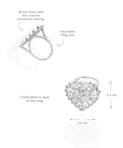 Rakaan - 925 Silver - Heart Shape Ring - Handcrafted Silver Finish