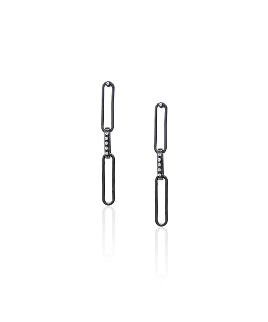 Black paperclip earring. 92.5% sterling silver paperclip earrings with Black rhodium plating.